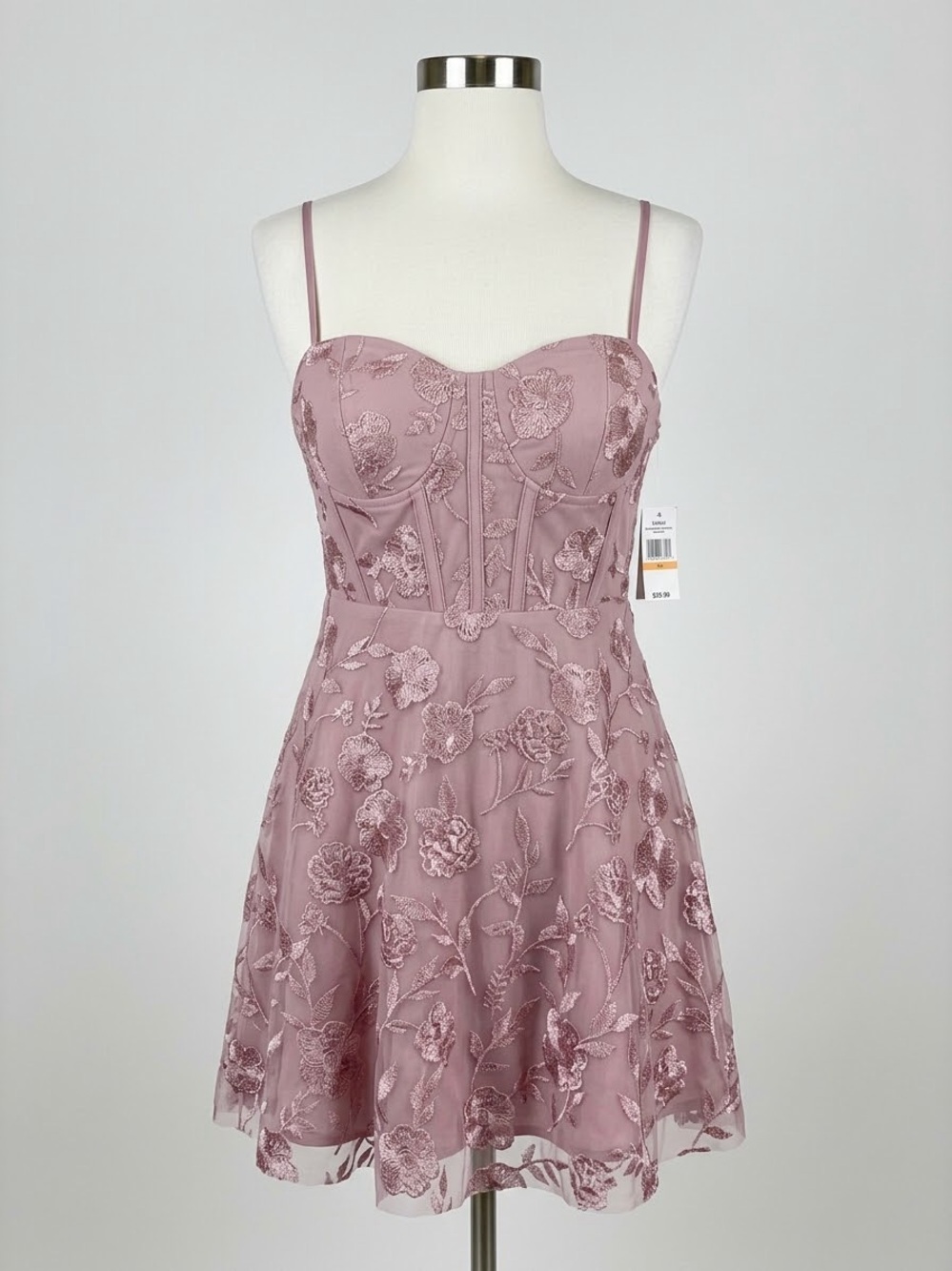 Embroidered Mauve Fit-and-Flare Dress